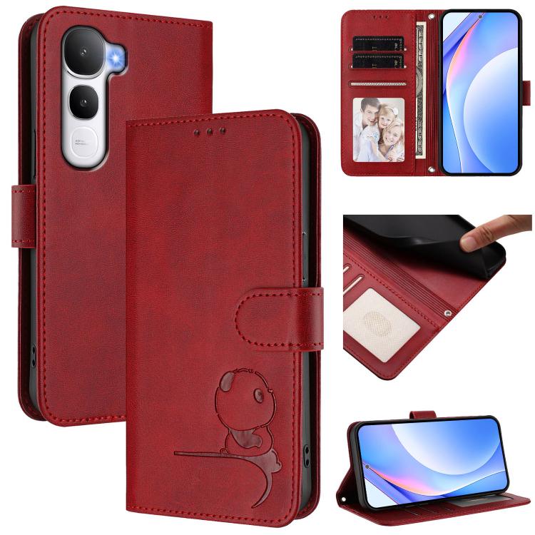Litter Panda Embossing RFID Leather Phone Case with Lanyard, For vivo Y400 4G, For vivo V60 5G, For vivo X200s, For vivo Y300 Pro+ / T4 / iQOO Z10