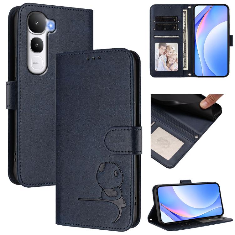 Litter Panda Embossing RFID Leather Phone Case with Lanyard, For vivo Y400 4G, For vivo V60 5G, For vivo X200s, For vivo Y300 Pro+ / T4 / iQOO Z10
