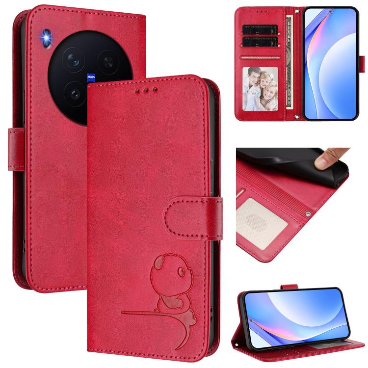 Litter Panda Embossing RFID Leather Phone Case with Lanyard, For vivo X300, For vivo Y31 5G Global, For vivo V60 Lite 5G, For vivo Y400 5G