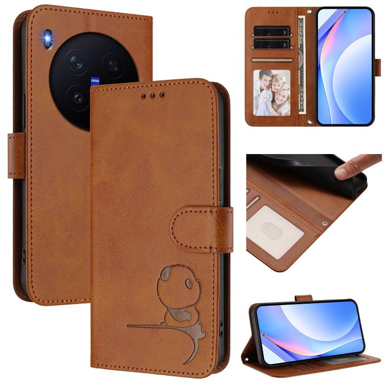 Litter Panda Embossing RFID Leather Phone Case with Lanyard, For vivo X300, For vivo Y31 5G Global, For vivo V60 Lite 5G, For vivo Y400 5G