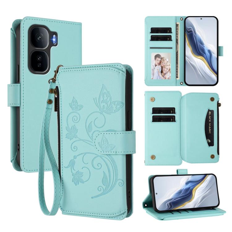 Butterfly Love Flower Multi-card Zipper Wallet Leather Phone Case, For vivo iQOO Neo 10+, For vivo V60 5G Curved Global, For vivo Y400 Pro 5G