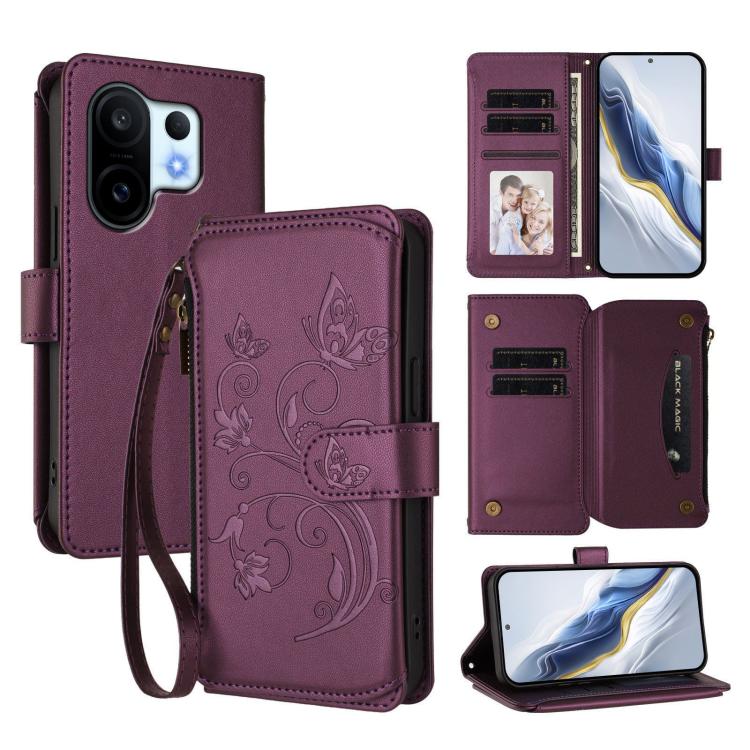 Butterfly Love Flower Multi-card Zipper Wallet Leather Phone Case, For vivo S30 Pro mini, For vivo S30, For vivo X200s