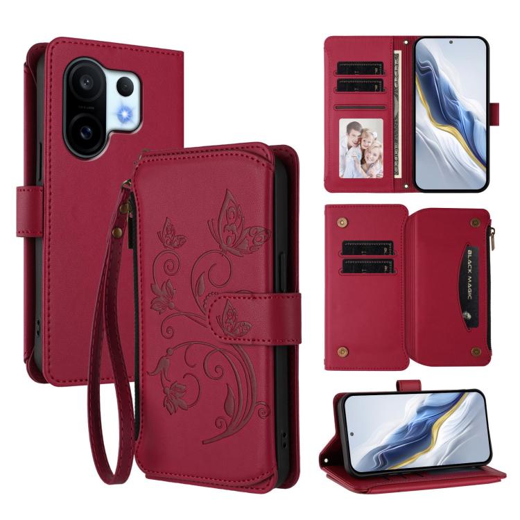 Butterfly Love Flower Multi-card Zipper Wallet Leather Phone Case, For vivo S30 Pro mini, For vivo S30, For vivo X200s