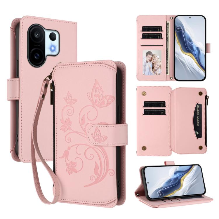 Butterfly Love Flower Multi-card Zipper Wallet Leather Phone Case, For vivo S30 Pro mini, For vivo S30, For vivo X200s
