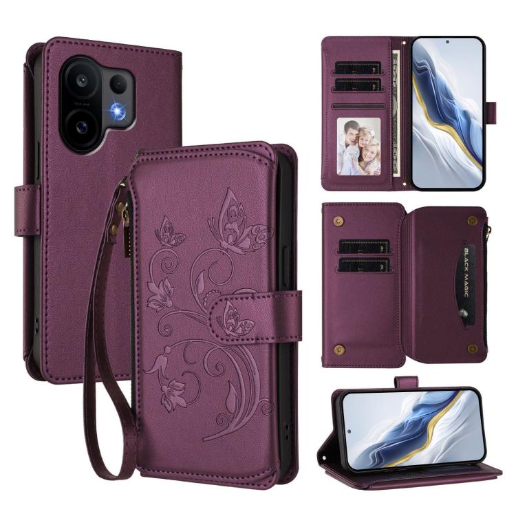 Butterfly Love Flower Multi-card Zipper Wallet Leather Phone Case, For vivo S30 Pro mini, For vivo S30, For vivo X200s