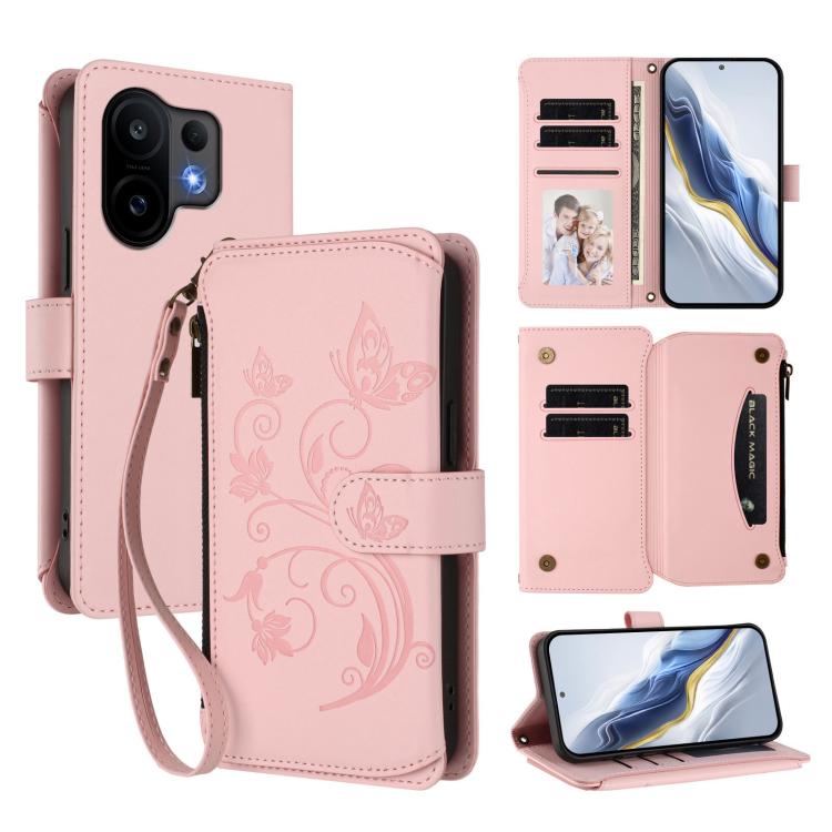 Butterfly Love Flower Multi-card Zipper Wallet Leather Phone Case, For vivo S30 Pro mini, For vivo S30, For vivo X200s