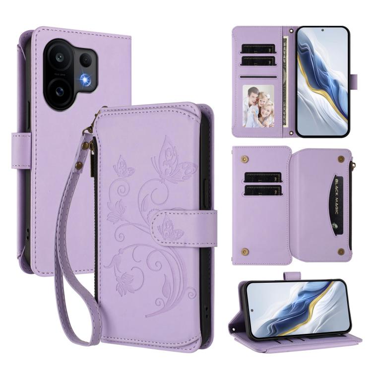 Butterfly Love Flower Multi-card Zipper Wallet Leather Phone Case, For vivo S30 Pro mini, For vivo S30, For vivo X200s
