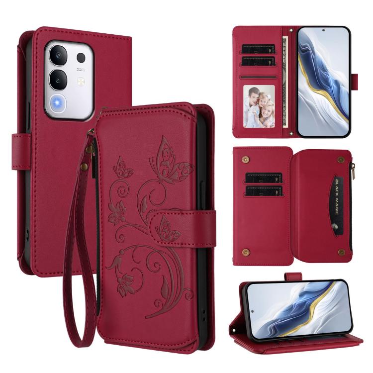 Butterfly Love Flower Multi-card Zipper Wallet Leather Phone Case, For vivo Y300 Pro+ 5G / iQOO Z10 5G, For vivo Y29 4G Global / T4x 5G, For vivo V50 5G Global / V50e 5G