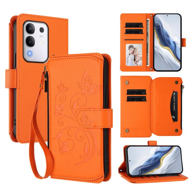 Butterfly Love Flower Multi-card Zipper Wallet Leather Phone Case, For vivo Y300 Pro+ 5G / iQOO Z10 5G, For vivo Y29 4G Global / T4x 5G, For vivo V50 5G Global / V50e 5G
