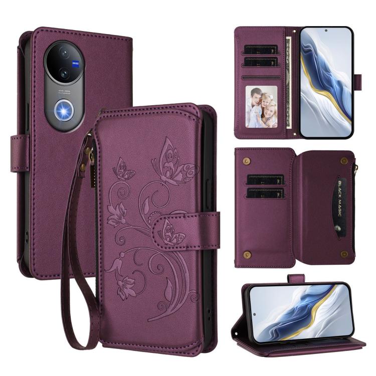 Butterfly Love Flower Multi-card Zipper Wallet Leather Phone Case, For vivo Y300 Pro+ 5G / iQOO Z10 5G, For vivo Y29 4G Global / T4x 5G, For vivo V50 5G Global / V50e 5G
