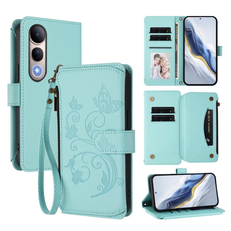 Butterfly Love Flower Multi-card Zipper Wallet Leather Phone Case, For vivo V50 Lite 5G Global /V50 Lite 4G, For vivo Y39 5G Global / Y300i 5G, For vivo Y29s 5G / Y04 5G Global