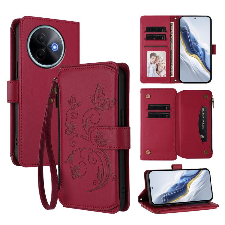 Butterfly Love Flower Multi-card Zipper Wallet Leather Phone Case, For vivo V50 Lite 5G Global /V50 Lite 4G, For vivo Y39 5G Global / Y300i 5G, For vivo Y29s 5G / Y04 5G Global