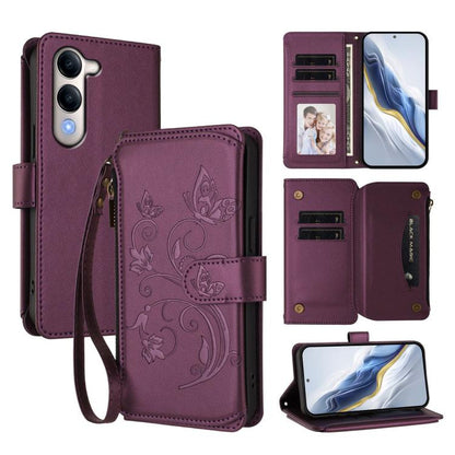 Butterfly Love Flower Multi-card Zipper Wallet Leather Phone Case, For vivo V50 Lite 5G Global /V50 Lite 4G, For vivo Y39 5G Global / Y300i 5G, For vivo Y29s 5G / Y04 5G Global