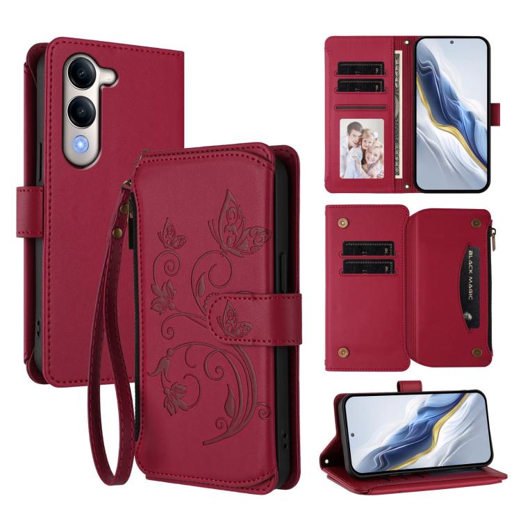 Butterfly Love Flower Multi-card Zipper Wallet Leather Phone Case, For vivo V50 Lite 5G Global /V50 Lite 4G, For vivo Y39 5G Global / Y300i 5G, For vivo Y29s 5G / Y04 5G Global