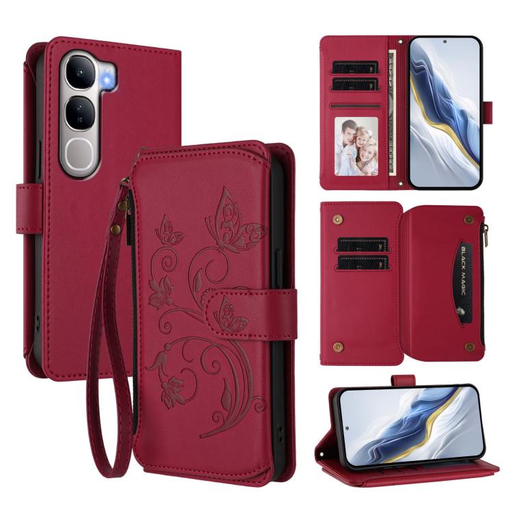 Butterfly Love Flower Multi-card Zipper Wallet Leather Phone Case, For vivo Y300 5G Global / V40 Lite IDN, For vivo X200 5G, For vivo X200 Pro mini