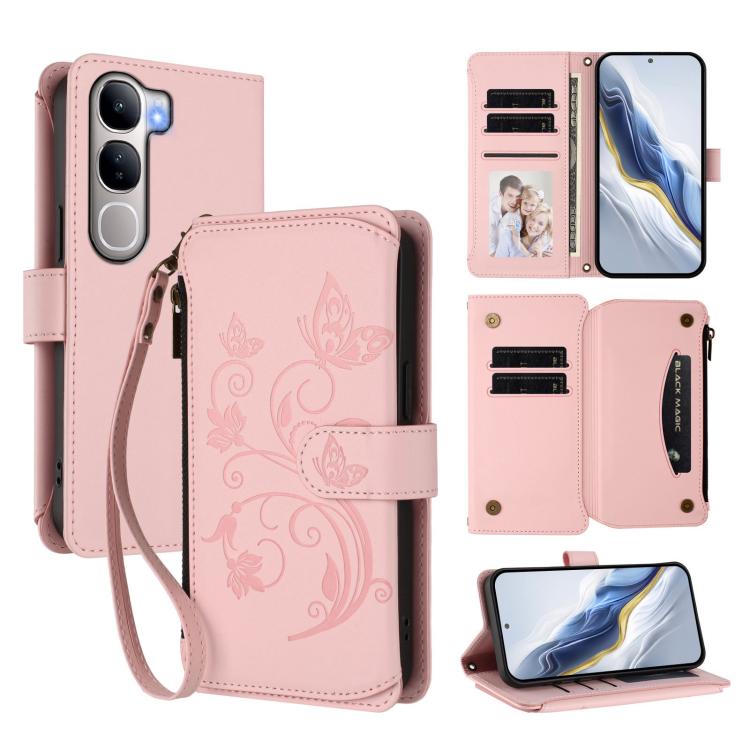 Butterfly Love Flower Multi-card Zipper Wallet Leather Phone Case, For vivo Y300 5G Global / V40 Lite IDN, For vivo X200 5G, For vivo X200 Pro mini