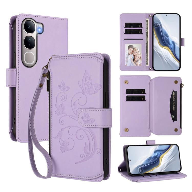Butterfly Love Flower Multi-card Zipper Wallet Leather Phone Case, For vivo Y300 5G Global / V40 Lite IDN, For vivo X200 5G, For vivo X200 Pro mini