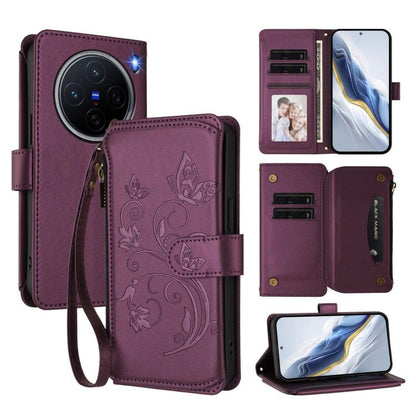 Butterfly Love Flower Multi-card Zipper Wallet Leather Phone Case, For vivo Y300 5G Global / V40 Lite IDN, For vivo X200 5G, For vivo X200 Pro mini