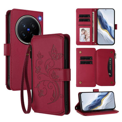 Butterfly Love Flower Multi-card Zipper Wallet Leather Phone Case, For vivo X200 Pro 5G, For vivo Y100 5G IDN / Y200e Global, For vivo V40e 5G India / iQOO Z9s 5G