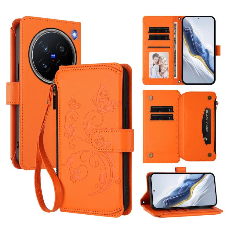 Butterfly Love Flower Multi-card Zipper Wallet Leather Phone Case, For vivo X200 Pro 5G, For vivo Y100 5G IDN / Y200e Global, For vivo V40e 5G India / iQOO Z9s 5G