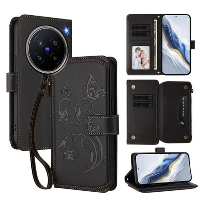 Butterfly Love Flower Multi-card Zipper Wallet Leather Phone Case, For vivo X200 Pro 5G, For vivo Y100 5G IDN / Y200e Global, For vivo V40e 5G India / iQOO Z9s 5G