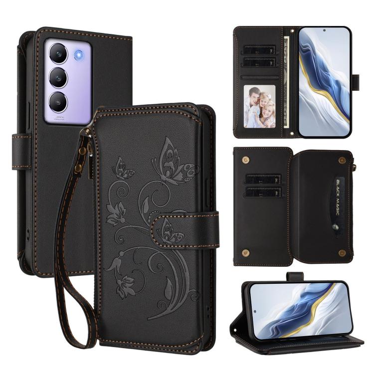 Butterfly Love Flower Multi-card Zipper Wallet Leather Phone Case, For vivo X200 Pro 5G, For vivo Y100 5G IDN / Y200e Global, For vivo V40e 5G India / iQOO Z9s 5G