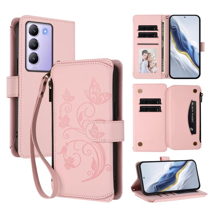 Butterfly Love Flower Multi-card Zipper Wallet Leather Phone Case, For vivo X200 Pro 5G, For vivo Y100 5G IDN / Y200e Global, For vivo V40e 5G India / iQOO Z9s 5G