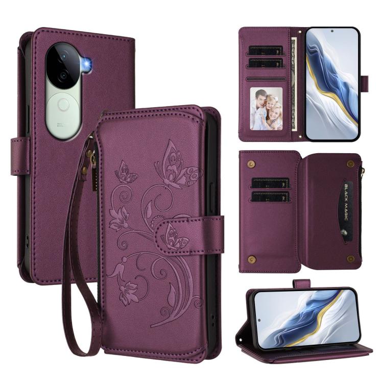 Butterfly Love Flower Multi-card Zipper Wallet Leather Phone Case, For vivo X200 Pro 5G, For vivo Y100 5G IDN / Y200e Global, For vivo V40e 5G India / iQOO Z9s 5G