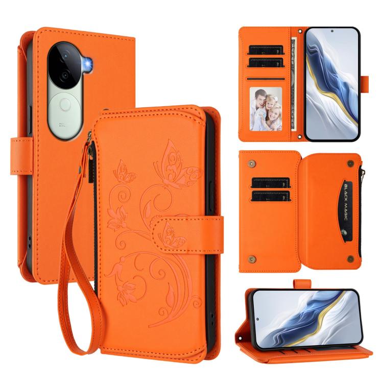 Butterfly Love Flower Multi-card Zipper Wallet Leather Phone Case, For vivo X200 Pro 5G, For vivo Y100 5G IDN / Y200e Global, For vivo V40e 5G India / iQOO Z9s 5G