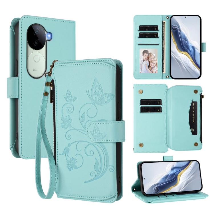 Butterfly Love Flower Multi-card Zipper Wallet Leather Phone Case, For vivo X200 Pro 5G, For vivo Y100 5G IDN / Y200e Global, For vivo V40e 5G India / iQOO Z9s 5G