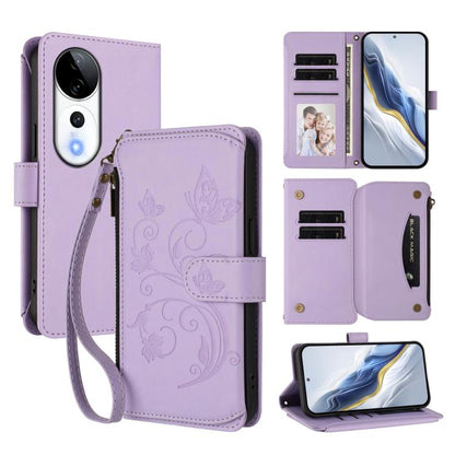 Butterfly Love Flower Multi-card Zipper Wallet Leather Phone Case, For vivo V40 5G / V40 Pro 5G, For vivo Y03 / Y18 Global / Y28s 5G, For vivo iQOO Z9s Pro 5G India / T3 Pro