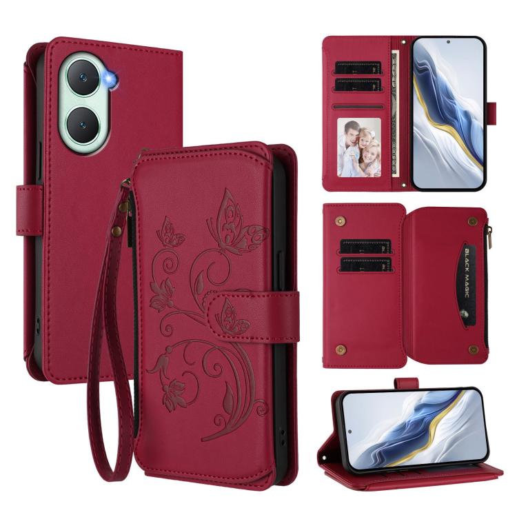 Butterfly Love Flower Multi-card Zipper Wallet Leather Phone Case, For vivo V40 5G / V40 Pro 5G, For vivo Y03 / Y18 Global / Y28s 5G, For vivo iQOO Z9s Pro 5G India / T3 Pro