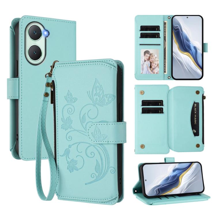Butterfly Love Flower Multi-card Zipper Wallet Leather Phone Case, For vivo V40 5G / V40 Pro 5G, For vivo Y03 / Y18 Global / Y28s 5G, For vivo iQOO Z9s Pro 5G India / T3 Pro