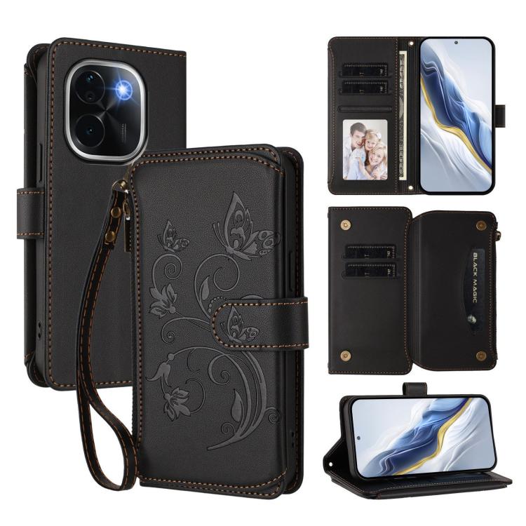 Butterfly Love Flower Multi-card Zipper Wallet Leather Phone Case, For vivo V40 5G / V40 Pro 5G, For vivo Y03 / Y18 Global / Y28s 5G, For vivo iQOO Z9s Pro 5G India / T3 Pro
