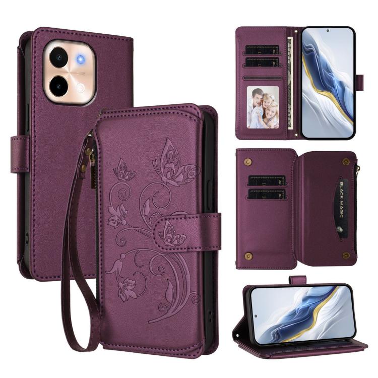 Butterfly Love Flower Multi-card Zipper Wallet Leather Phone Case, For vivo V40 Lite 5G / V30e 5G, For vivo S19, For vivo Y28 4G Global