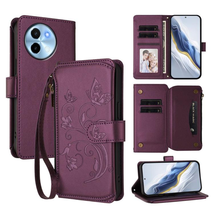 Butterfly Love Flower Multi-card Zipper Wallet Leather Phone Case, For vivo Y38 5G Global / T3X 5G, For vivo X100 Pro / X100s Pro, For vivo X100s 5G