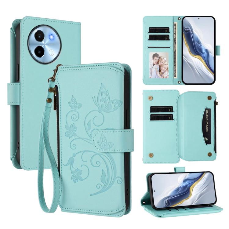 Butterfly Love Flower Multi-card Zipper Wallet Leather Phone Case, For vivo Y38 5G Global / T3X 5G, For vivo X100 Pro / X100s Pro, For vivo X100s 5G