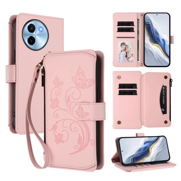 Butterfly Love Flower Multi-card Zipper Wallet Leather Phone Case, For vivo Y38 5G Global / T3X 5G, For vivo X100 Pro / X100s Pro, For vivo X100s 5G