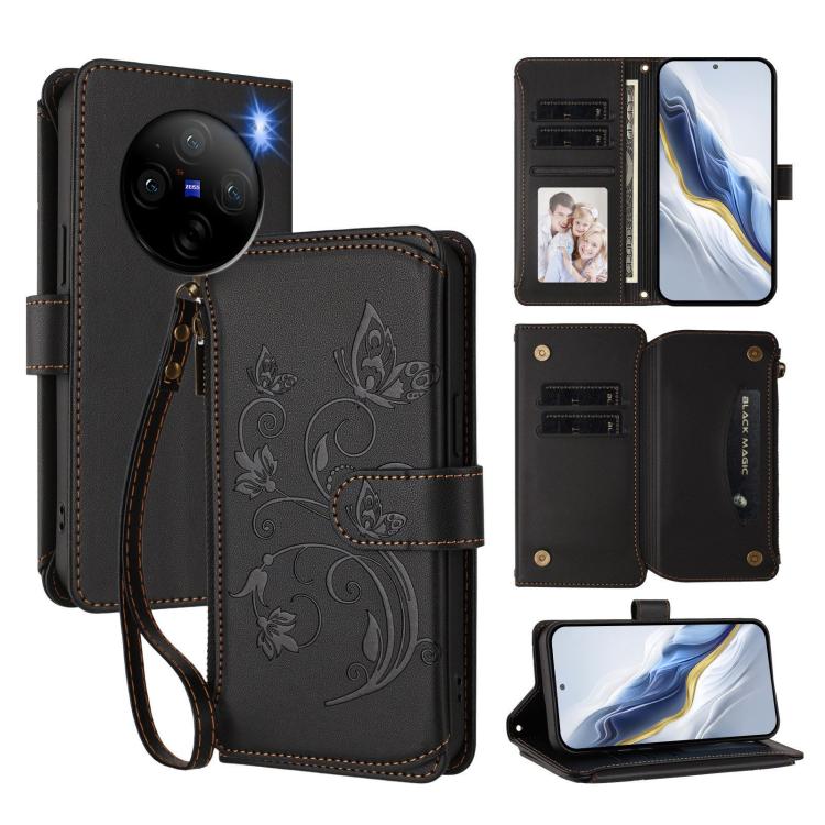 Butterfly Love Flower Multi-card Zipper Wallet Leather Phone Case, For vivo Y38 5G Global / T3X 5G, For vivo X100 Pro / X100s Pro, For vivo X100s 5G