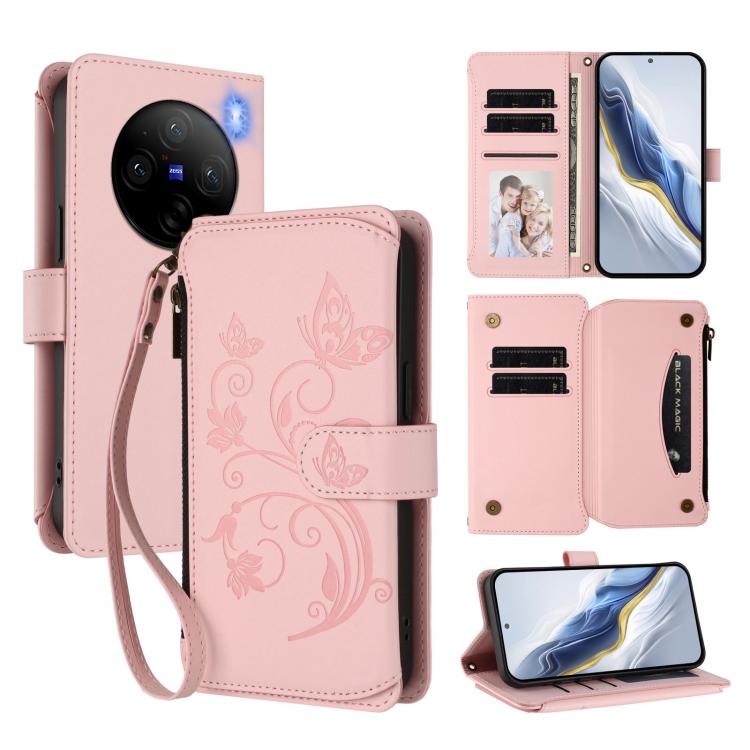 Butterfly Love Flower Multi-card Zipper Wallet Leather Phone Case, For vivo Y38 5G Global / T3X 5G, For vivo X100 Pro / X100s Pro, For vivo X100s 5G