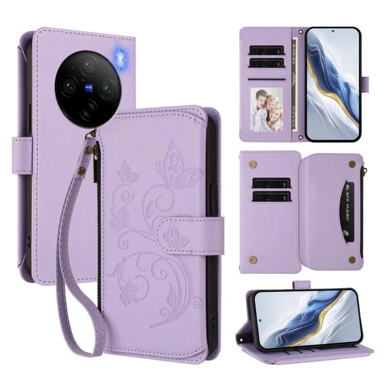 Butterfly Love Flower Multi-card Zipper Wallet Leather Phone Case, For vivo Y38 5G Global / T3X 5G, For vivo X100 Pro / X100s Pro, For vivo X100s 5G