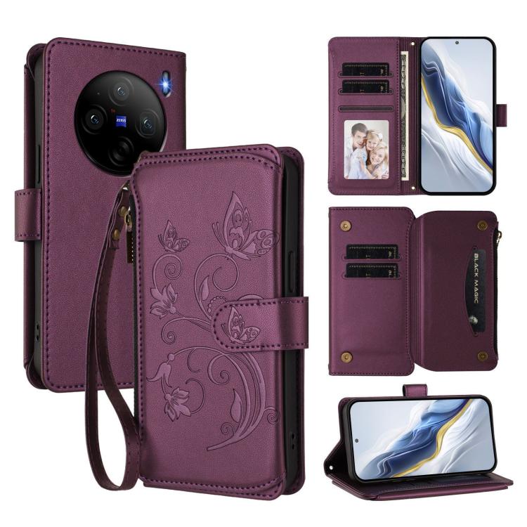Butterfly Love Flower Multi-card Zipper Wallet Leather Phone Case, For vivo Y38 5G Global / T3X 5G, For vivo X100 Pro / X100s Pro, For vivo X100s 5G