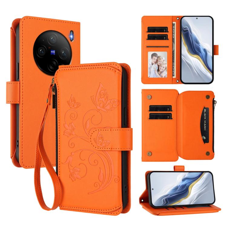 Butterfly Love Flower Multi-card Zipper Wallet Leather Phone Case, For vivo Y38 5G Global / T3X 5G, For vivo X100 Pro / X100s Pro, For vivo X100s 5G
