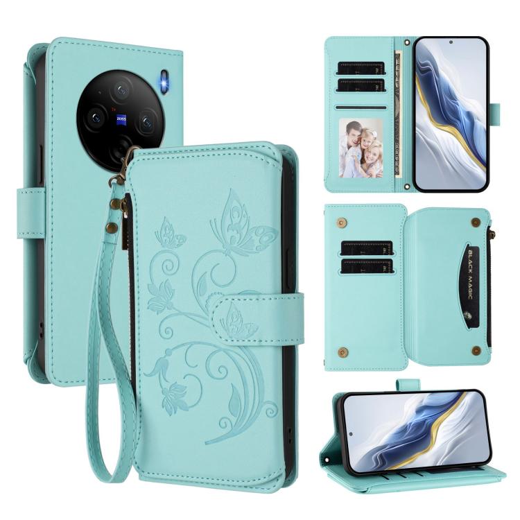 Butterfly Love Flower Multi-card Zipper Wallet Leather Phone Case, For vivo Y38 5G Global / T3X 5G, For vivo X100 Pro / X100s Pro, For vivo X100s 5G