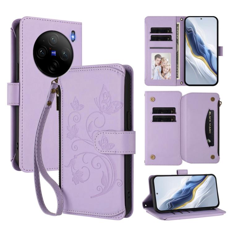 Butterfly Love Flower Multi-card Zipper Wallet Leather Phone Case, For vivo Y38 5G Global / T3X 5G, For vivo X100 Pro / X100s Pro, For vivo X100s 5G