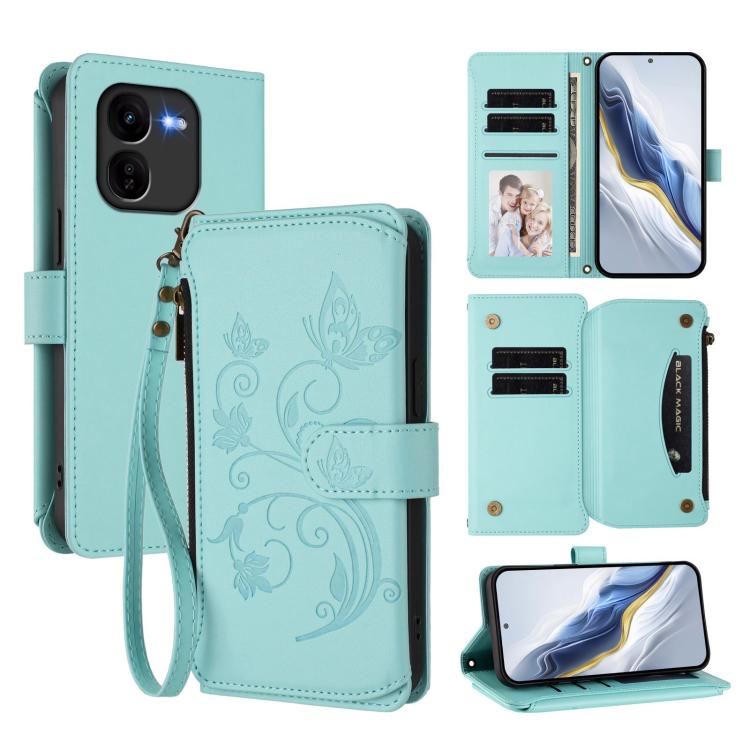 Butterfly Love Flower Multi-card Zipper Wallet Leather Phone Case, For vivo iQOO Z9x, For vivo iQOO Neo Z9 / Z9 Pro Turbo 5G, For vivo S18 / S18 Pro 5G / V30 Pro