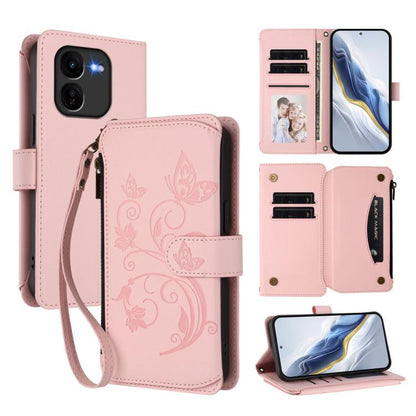 Butterfly Love Flower Multi-card Zipper Wallet Leather Phone Case, For vivo iQOO Z9x, For vivo iQOO Neo Z9 / Z9 Pro Turbo 5G, For vivo S18 / S18 Pro 5G / V30 Pro