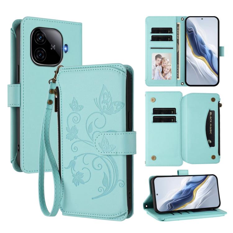 Butterfly Love Flower Multi-card Zipper Wallet Leather Phone Case, For vivo iQOO Z9x, For vivo iQOO Neo Z9 / Z9 Pro Turbo 5G, For vivo S18 / S18 Pro 5G / V30 Pro