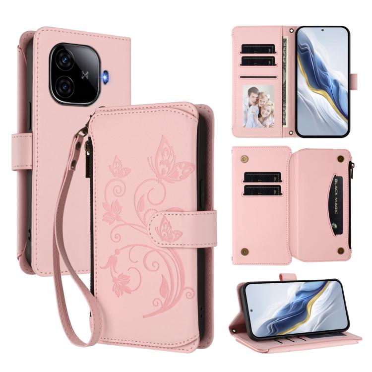 Butterfly Love Flower Multi-card Zipper Wallet Leather Phone Case, For vivo iQOO Z9x, For vivo iQOO Neo Z9 / Z9 Pro Turbo 5G, For vivo S18 / S18 Pro 5G / V30 Pro