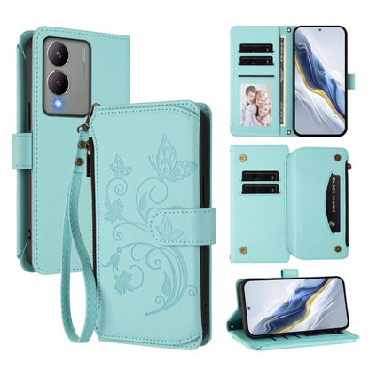 Butterfly Love Flower Multi-card Zipper Wallet Leather Phone Case, For vivo Y17s 4G / Y36 5G / Y33t 2023, For vivo V29e / Y200 / V30 Lite 5G, For vivo Y78 / Y36 4G Global